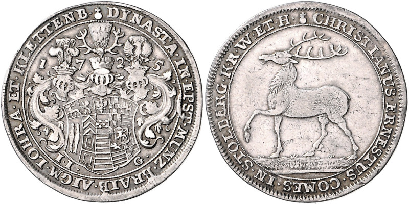 Stolberg/-Wernigerode. 
Christian Ernst 1710-1771. 1/2 Taler 1725 JJG, Mzst. St...