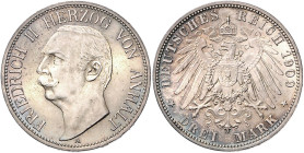 Anhalt. 
Friedrich II. 1904-1918. 3 Mark 1909. Jaeger&nbsp;23. . 

winz. Rdu, vz-stfr