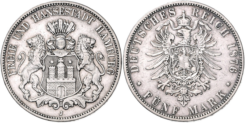 Hamburg. 
5 Mark 1876. Jaeger&nbsp;62. . 

ss
