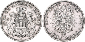Hamburg. 
5 Mark 1876. Jaeger&nbsp;62. . 

ss
