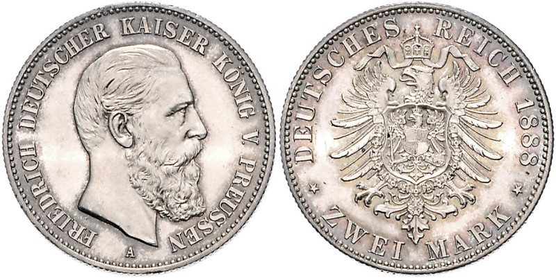 Preußen. 
Friedrich III. 1888. 2 Mark 1888. Jaeger&nbsp;98. . 

schöne Tönung...