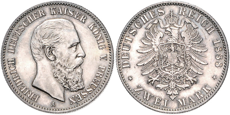 Preußen. 
Friedrich III. 1888. 2 Mark 1888. Jaeger&nbsp;98. . 

schöne Tönung...
