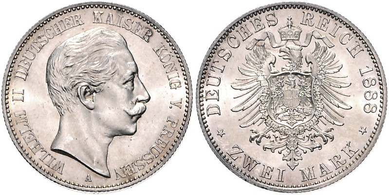 Preußen. 
Wilhelm II. 1888-1918. 2 Mark 1888. Jaeger&nbsp;100. RR.. 

winzigs...