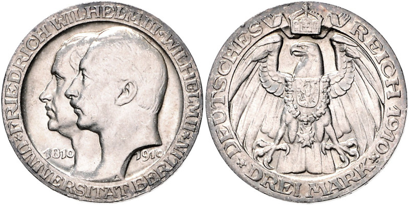 Preußen. 
Wilhelm II. 1888-1918. 3 Mark 1910, Universität Berlin. Jaeger&nbsp;1...