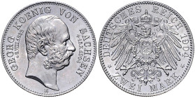 Sachsen. 
Georg 1902-1904. 2 Mark 1904, Georgs Tod. Jaeger&nbsp;132. . 

dunkle Tönung, winz. Rdu, vz-stfr