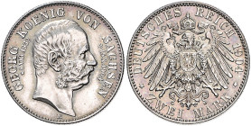 Sachsen. 
Georg 1902-1904. 2 Mark 1904, Georgs Tod. Jaeger&nbsp;132. Los wie vor. 

schöne Tönung, vz