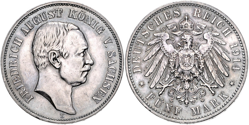 Sachsen. 
Friedrich August III. 1904-1918. 5 Mark 1914. Jaeger&nbsp;136. . 

...