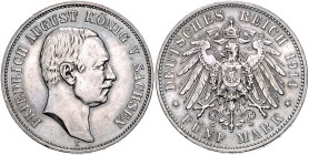 Sachsen. 
Friedrich August III. 1904-1918. 5 Mark 1914. Jaeger&nbsp;136. . 

winz. Rf., ss-vz