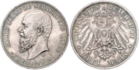 Schaumburg/-Lippe. 
Georg 1893-1911. 3 Mark 1911, Georgs Tod. Jaeger&nbsp;166. . 

schöne Patina, winz. Rdu, vz-f. stfr