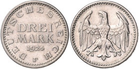 3 Mark, Adler ohne Umschrift, 1924 F. Jaeger&nbsp;312. . 

f. vz/vz