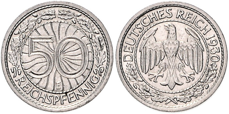 50 Rpf. 1930 E, Nickel, und 3 Mark, Adler ohne Unschrift, 1924 E. Jaeger&nbsp;32...