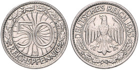 50 Reichspfennig, Nickel, 1933 J. Jaeger&nbsp;324. R.. 

winziger Rf., fast vz