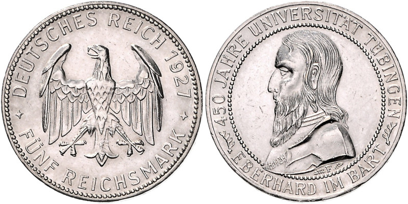 5 RM 1927, Universität Tübingen. Jaeger&nbsp;329. . 

winz. Rf., feine Kratzer...