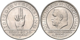 3 RM 1929 F, Verfassung. Jaeger&nbsp;340. . 

winzigste Kratzer, vz-f. stfr