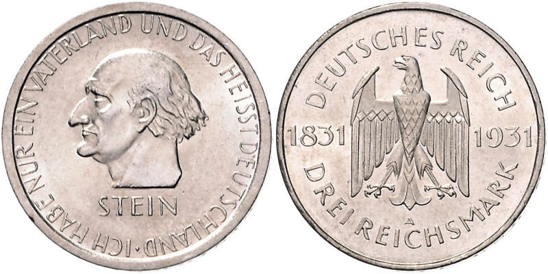 3 RM 1931, Stein. Jaeger&nbsp;348. Los wie vor. 

winzigste Rf., vz-stfr