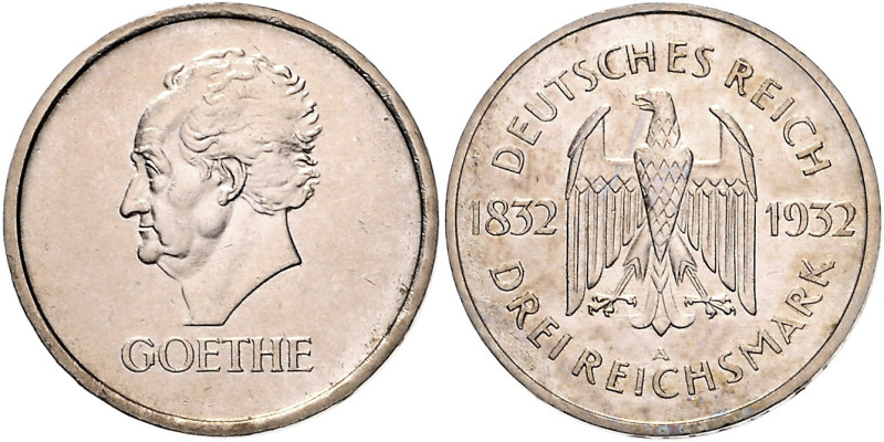 3 RM 1932 A, Goethe. Jaeger&nbsp;350. . 

winz. Rdu, vz-stfr