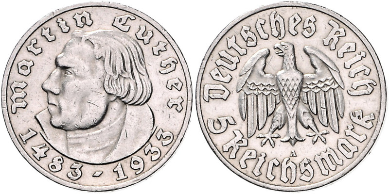 5 RM 1933 A, Luther. Jaeger&nbsp;353. . 

winz. Rdu, fast vorzüglich