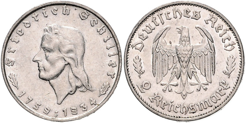 2 RM 1934 F, Schiller. Jaeger&nbsp;358. Los wie vor. 

f. vz