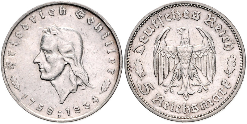 5 RM 1934 F, Schiller. Jaeger&nbsp;359. Los wie vor. 

kl. Rf., ss/ss-vz