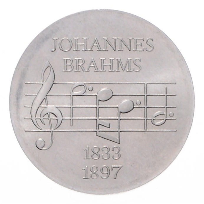 Gedenkmünzen. 
5 Mark. 1972, Brahms, Abschlag der Vs. in Aluminium. Jaeger&nbsp...
