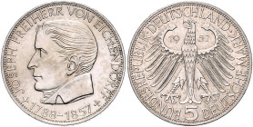 DM-Gedenkmünzen. 
5 DM 1957 J, Eichendorff. Jaeger&nbsp;391. . 

Vs. leicht berieben, vz/f. stfr