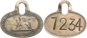 Orte. 
Bochum. Messingmarke o.J. (vor 1900), 34,8 x 40 mm, queroval, mit angeprägter Öse, Bochumer Verein für Bergbau & Gussstahlfabrikation, Rs. gep...