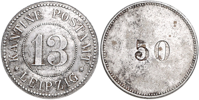 Orte. 
Leipzig. 50 Pfennig o.J., Kantine Postamt 13, Eisen, Wz. gepunzt, 27,3 m...