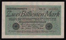 Ausgaben der Kriegs- u. Inflationszeit. 
2 Billionen Mark v. 5.11.1923. Ro.&nbsp;132a, Grab.&nbsp;DEU-163e. . 

f. kfr