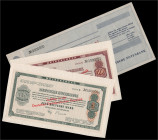 Geldscheine der DDR. 
Reiseschecks der Deutschen Notenbank. Zwei Muster-Reiseschecks über 5 u. 500 DM o.J., jeweils am li. Rand auf Kartonunterlage g...