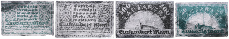 Deutsche Notgeldscheine. 
Lautawerk. 
20 u. 100 Mark v. 10.10.1922, Vereinigte...