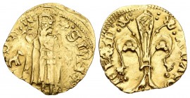 Corona de Aragón. Juan II (1458-1479). Florín. Mallorca. (Cru-755). (Cru Comos-*134 variante, señala dos). Au. 3,38 g. Marcas: caballo y perro, éste m...