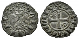 Reino de Castilla y León. Sancho IV (1284-1295). Seiseno. Toledo. (Bautista-446). (Abm-314). Ve. 0,65 g. Estrella y T 1º y 4º cuadrante. Con 3 puntos ...