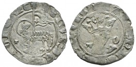 Reino de Castilla y León. Juan I (1379-1390). Blanca de Agnus Dei. Toledo. (Bautista-731.1). (Abm-557.1). Ve. 1,63 g. Con T delante del cordero y T O ...