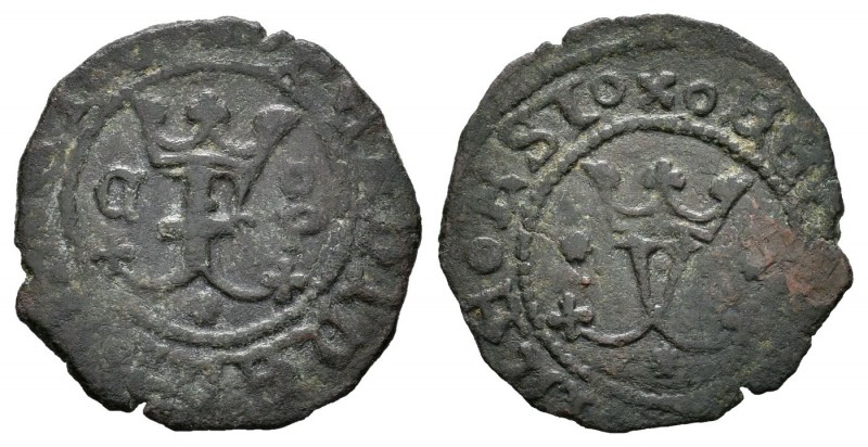 Fernando e Isabel (1474-1504). Blanca. Cuenca. (Cal-590 variante). Ae. 0,93 g. E...