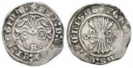 Fernando e Isabel (1474-1504). 1/2 real. Burgos. (Cal-429). Ag. 1,71 g. Armiño al final de la leyenda en anverso. MBC. Est...90,00.