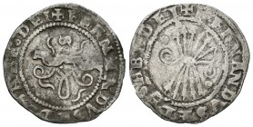 Fernando e Isabel (1474-1504). 1/2 real. Sevilla. (Cal-477 variante). (LF-E6.4.9 variante). Ag. 1,53 g. Con S en anverso y dos puntos en reverso. MBC-...