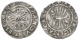 Fernando e Isabel (1474-1504). 1/2 real. Sevilla. (Cal-478 variante). Ag. 1,58 g. Con S, roeles y puntos. MBC. Est...65,00.