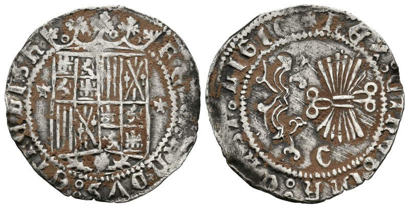 Fernando e Isabel (1474-1504). 1 real. Granada. (Cal-318). Ag. 3,37 g. Escudo en...