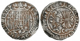 Fernando e Isabel (1474-1504). 1 real. Granada. (Cal-318). Ag. 3,37 g. Escudo entre flores montesflordelisados. MBC. Est...80,00.