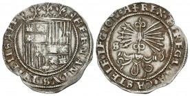 Fernando e Isabel (1474-1504). 1 real. Sevilla. (Cal-358). Ag. 3,44 g. Sin marcas en anverso. La S a la izquierda del yugo. MBC+. Est...90,00.