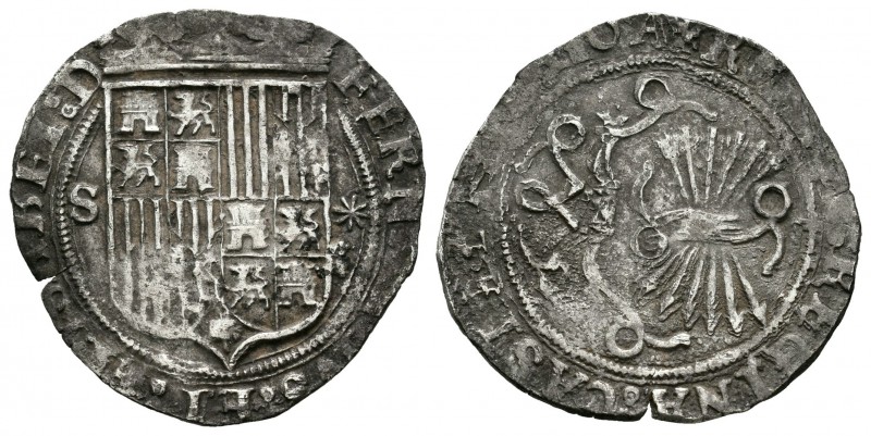 Fernando e Isabel (1474-1504). 1 real. Sevilla. (Cal-379). Ag. 3,42 g. Escudo en...