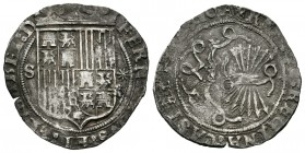 Fernando e Isabel (1474-1504). 1 real. Sevilla. (Cal-379). Ag. 3,42 g. Escudo entre S y estrella. BC+. Est...60,00.