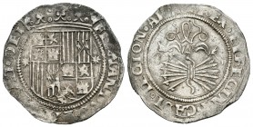 Fernando e Isabel (1474-1504). 1 real. Sevilla. (Cal-397). Ag. 3,37 g. Escudo entre estrellas. MBC. Est...70,00.