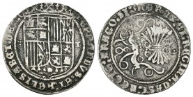 Fernando e Isabel (1474-1504). 1 real. Toledo. (Cal-411). Ag. 2,82 g. Escudo entre cruz de puntos y T. MBC. Est...80,00.