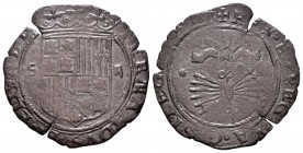 Fernando e Isabel (1474-1504). 2 reales. Sevilla. (Cal-266). Ag. 5,41 g. Estrella en reverso. Oxidaciones. BC+. Est...35,00.