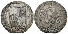 Fernando e Isabel (1474-1504). 4 reales. Sevilla. (Cal-211). Ag. 13,54 g. Con d cuadrada en reverso. MBC. Est...75,00.