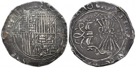 Fernando e Isabel (1474-1504). 8 reales. Toledo. (Cal-189). Ag. 27,06 g. Escudo entre VIII - T superada de roel y M superada de estrella en reverso. M...