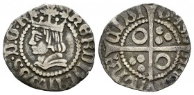 Fernando II (1479-1516). 1/2 croat. Barcelona. (Cal-126). Ag. 1,17 g. Escasa. MBC. Est...70,00.