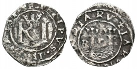 Felipe II (1556-1598). 1/2 real. Sin fecha. Lima. R (Alonso Rincón). (Cal-702). Ag. 1,10 g. Rara. BC+. Est...200,00.