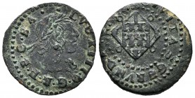 Felipe IV (1621-1665). Levantamiento de Cataluña. Luis XIII. Seiseno. Gerona. (Cal-tipo109). Ae. 3,55 g. Acuñación desplazada en reverso. Fecha no vis...